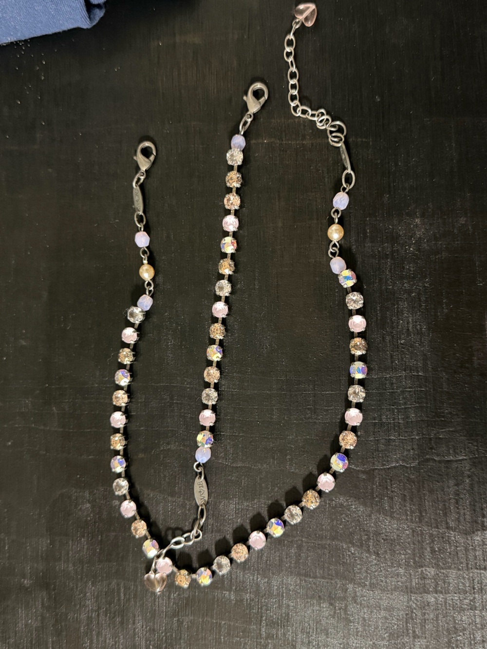 Sabika Pink and Iridescent Crystal Tennis Necklace and bracelet set